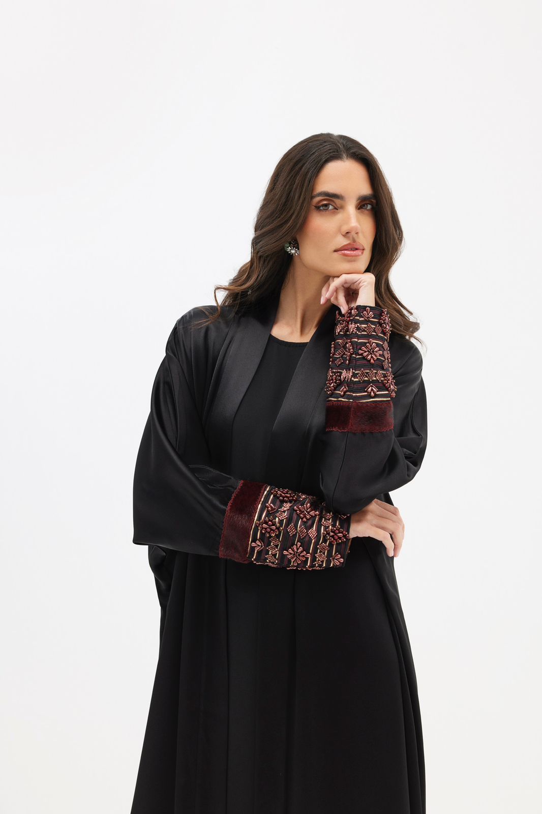 Black Crepe Silk With Hand Embroidered Sleeves