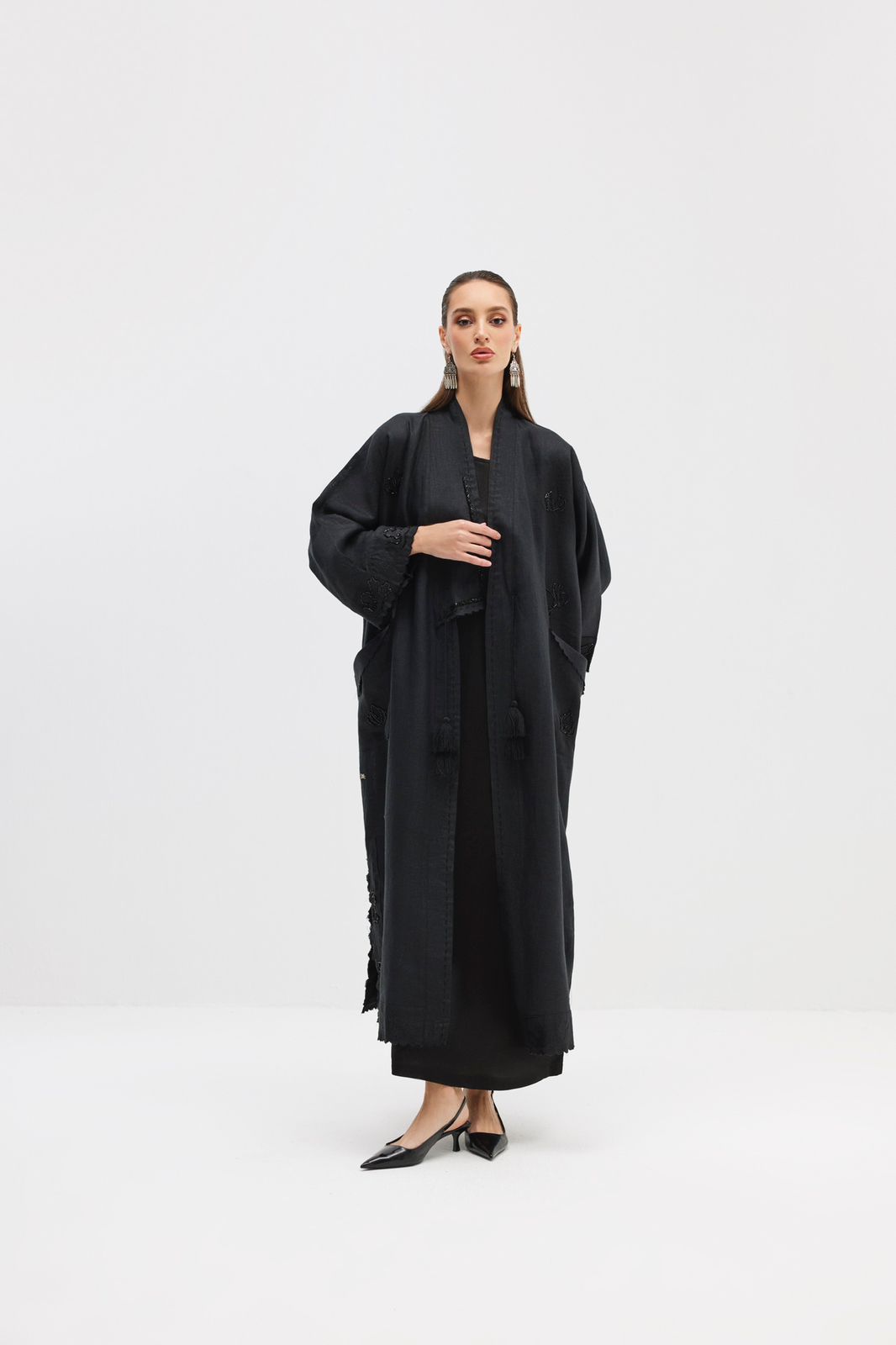 Black Linen Kimono with Embroidery