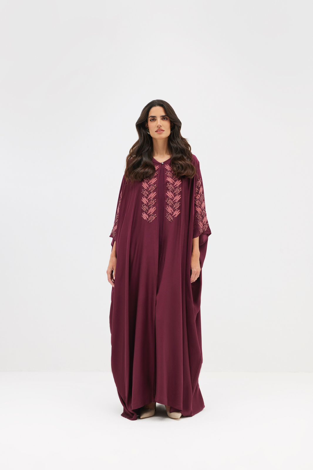 Burgundy Silk Cape with Handmade Threadwork and Embroidery