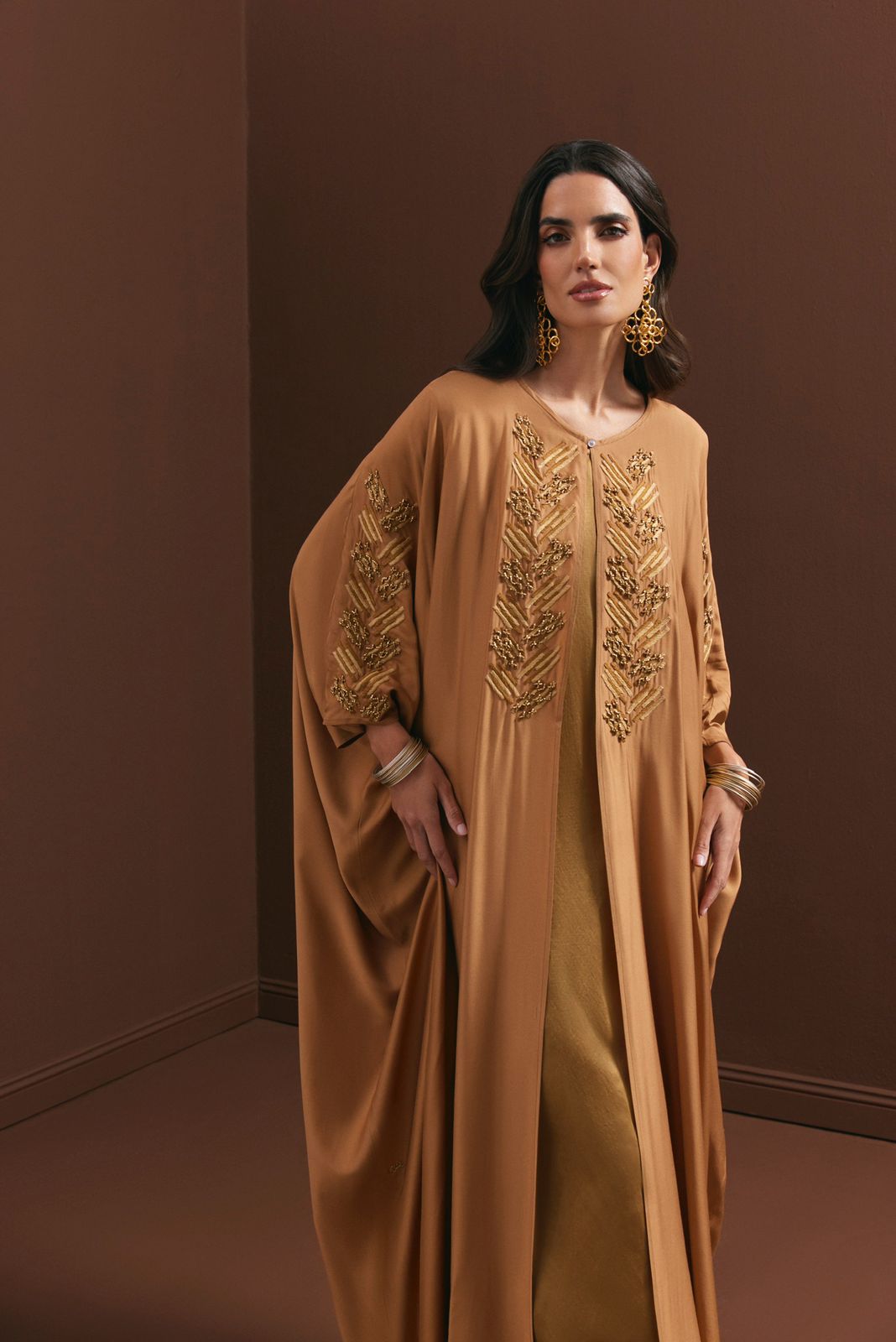 Gold Silk Cape with Threadwork and Embroidery