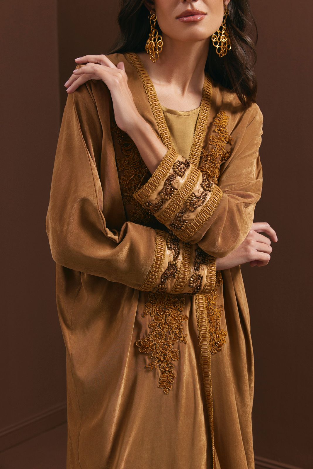 Gold Velvet with Gold Lace Embroidery