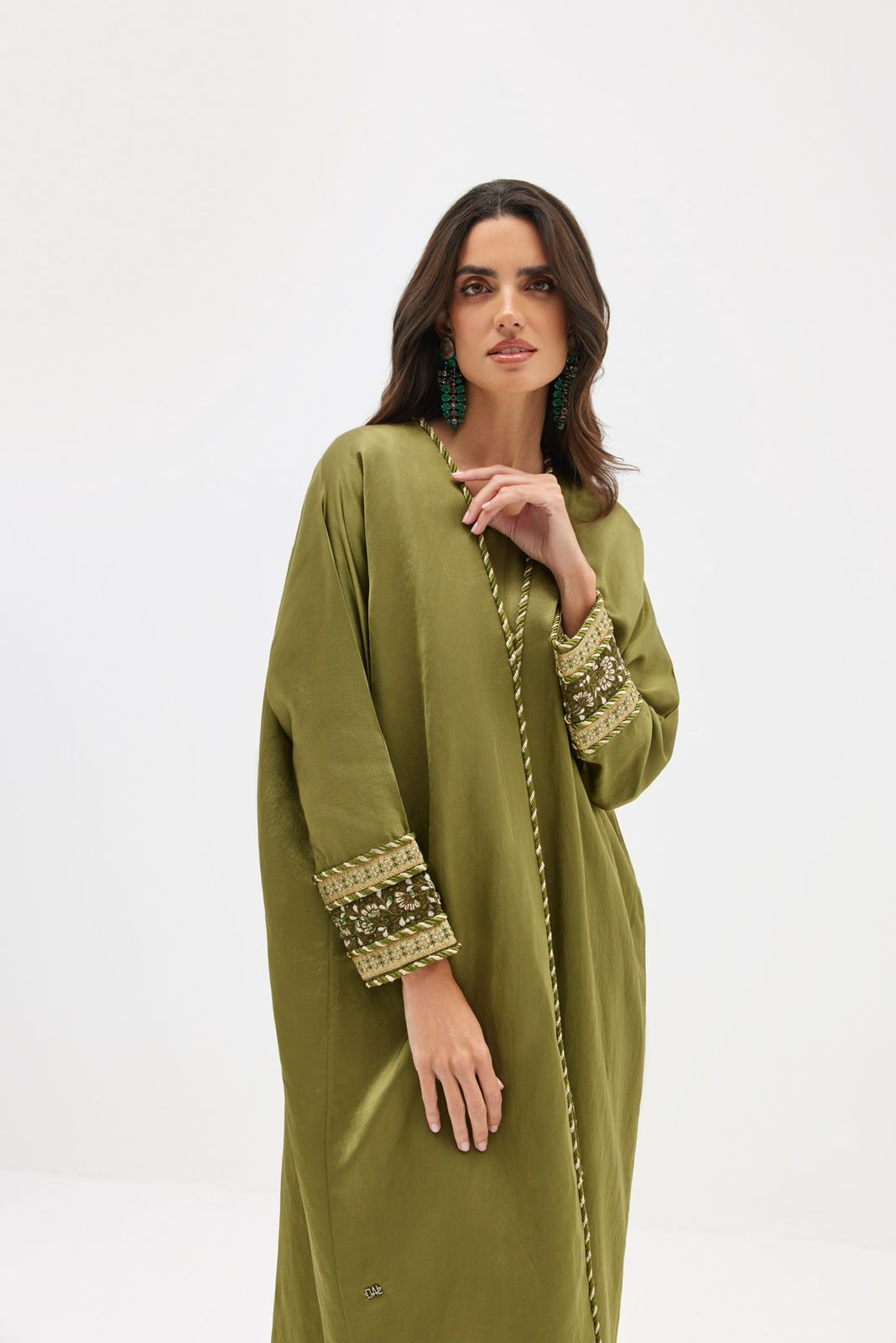 Moss Green Abaya with Ethnic Sleeves