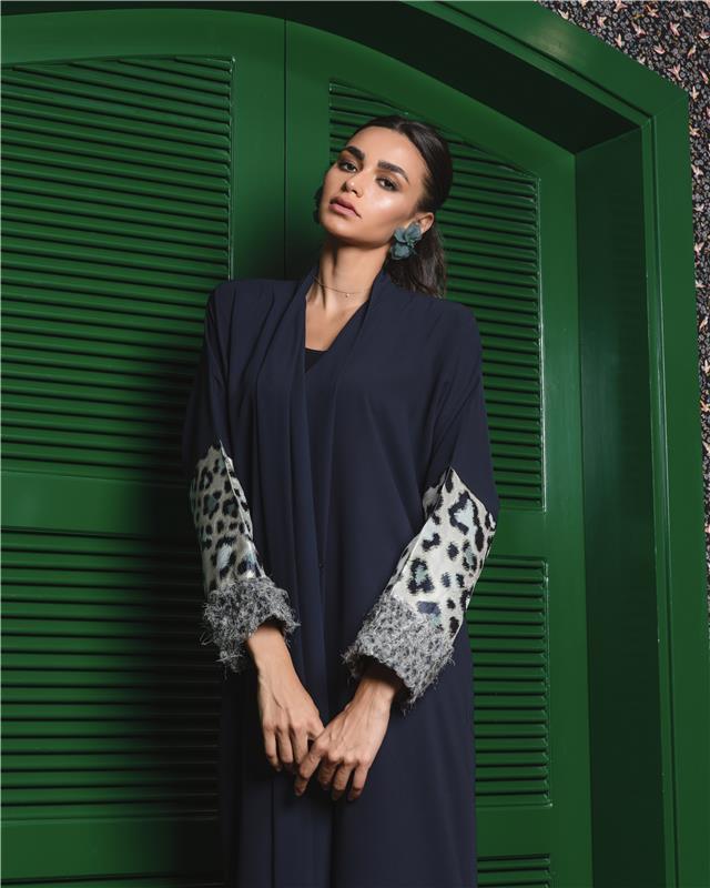 Navy Crepe With Leopard Print Sleeves