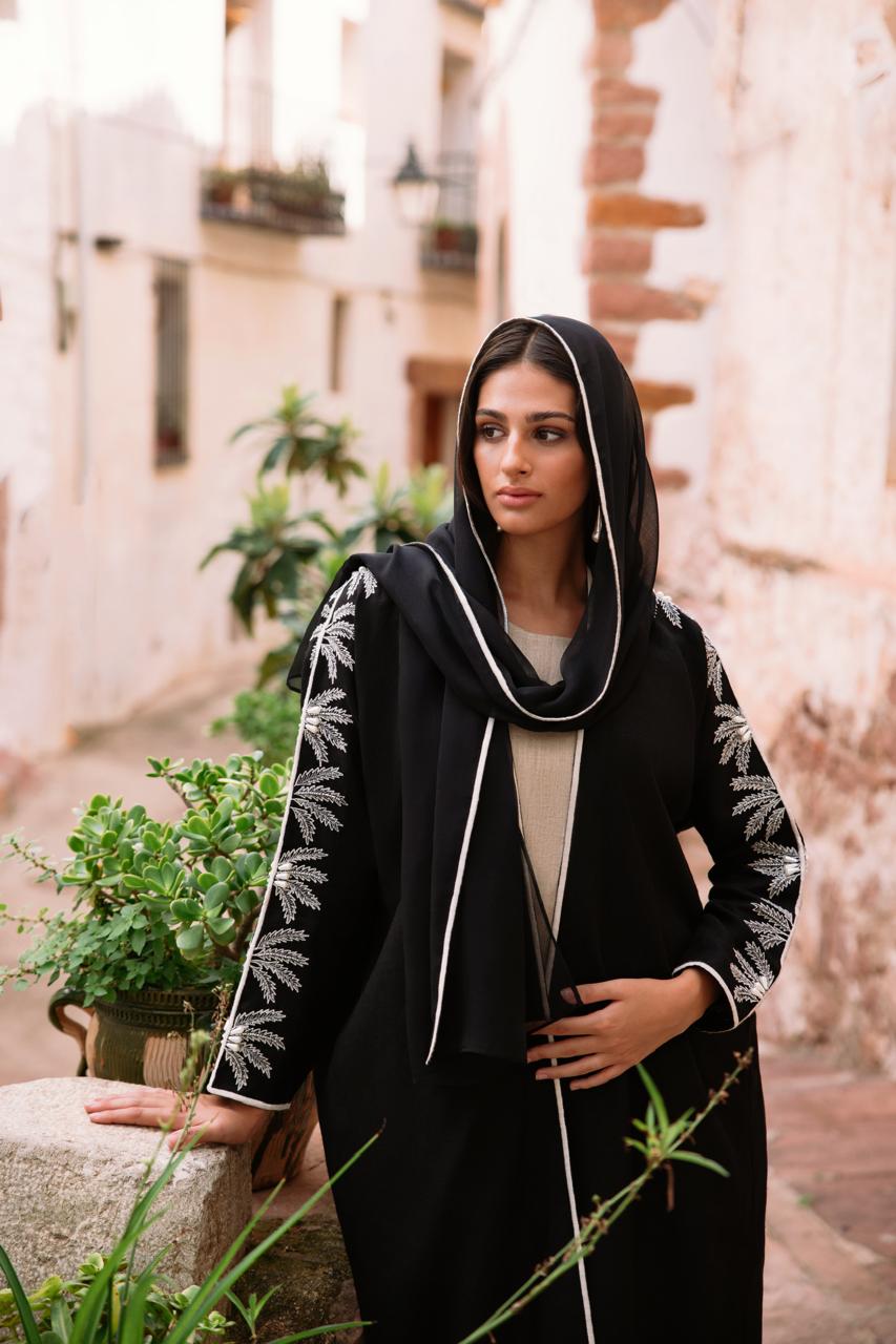 Palm Pearl Sleeve Embroidery Abaya