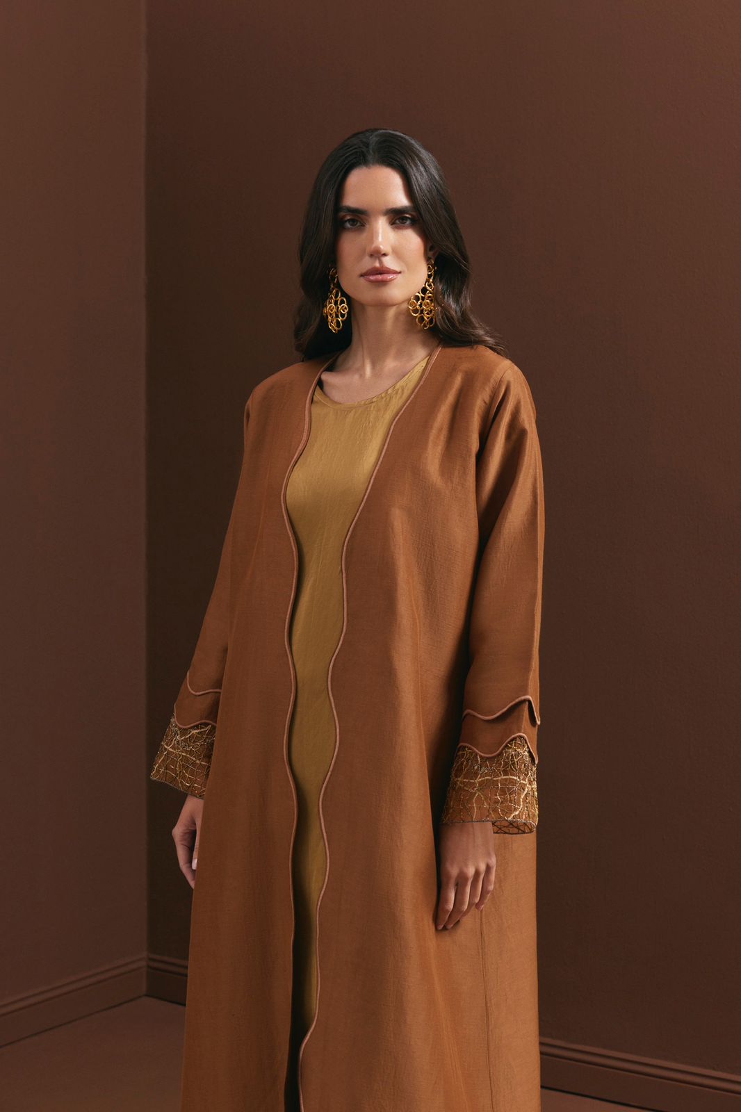 Scalloped Edge Abaya with Threadwork Embroidery