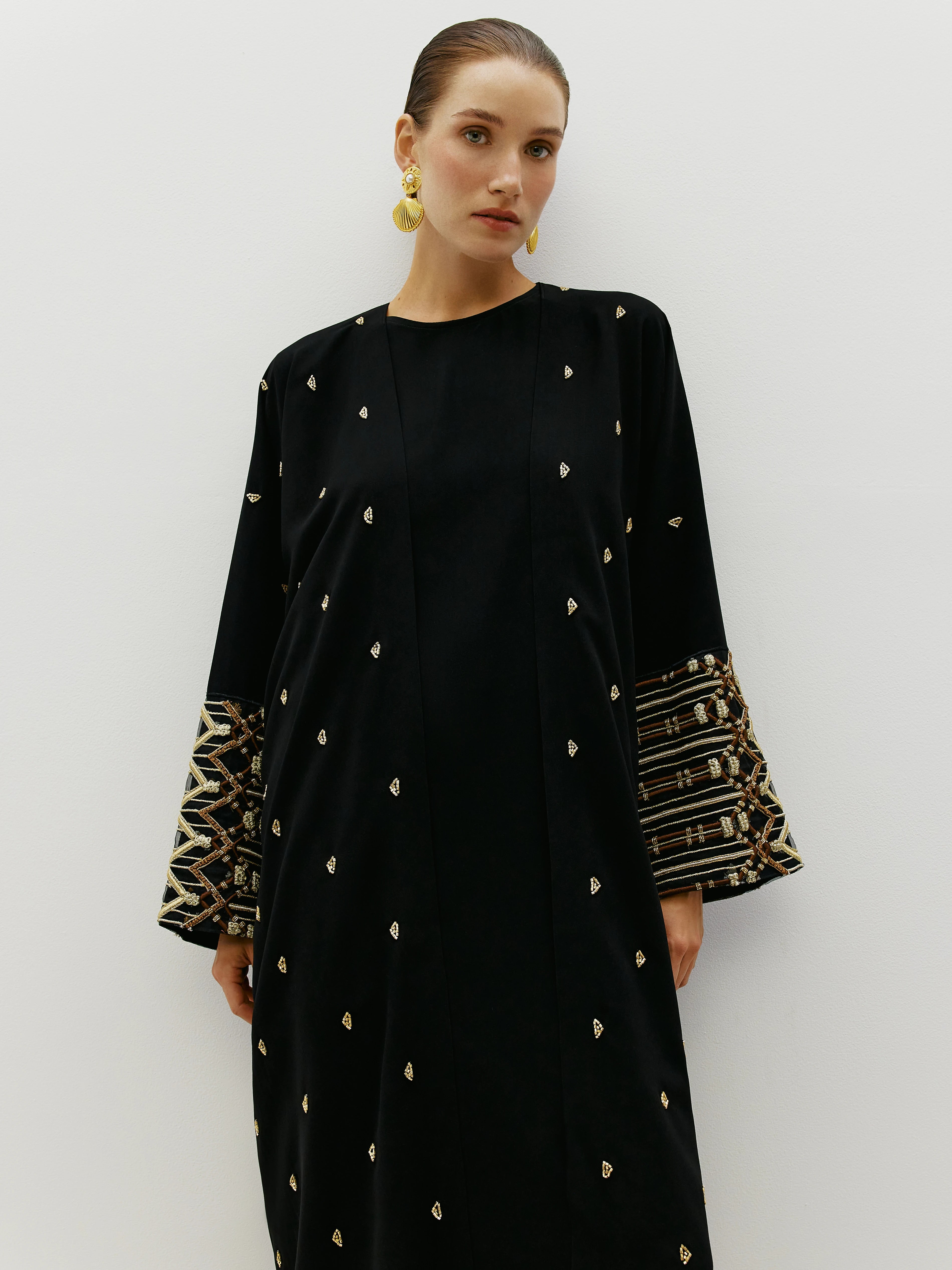 Wide Sleeve Abaya with Ethnic Gold Embroidery