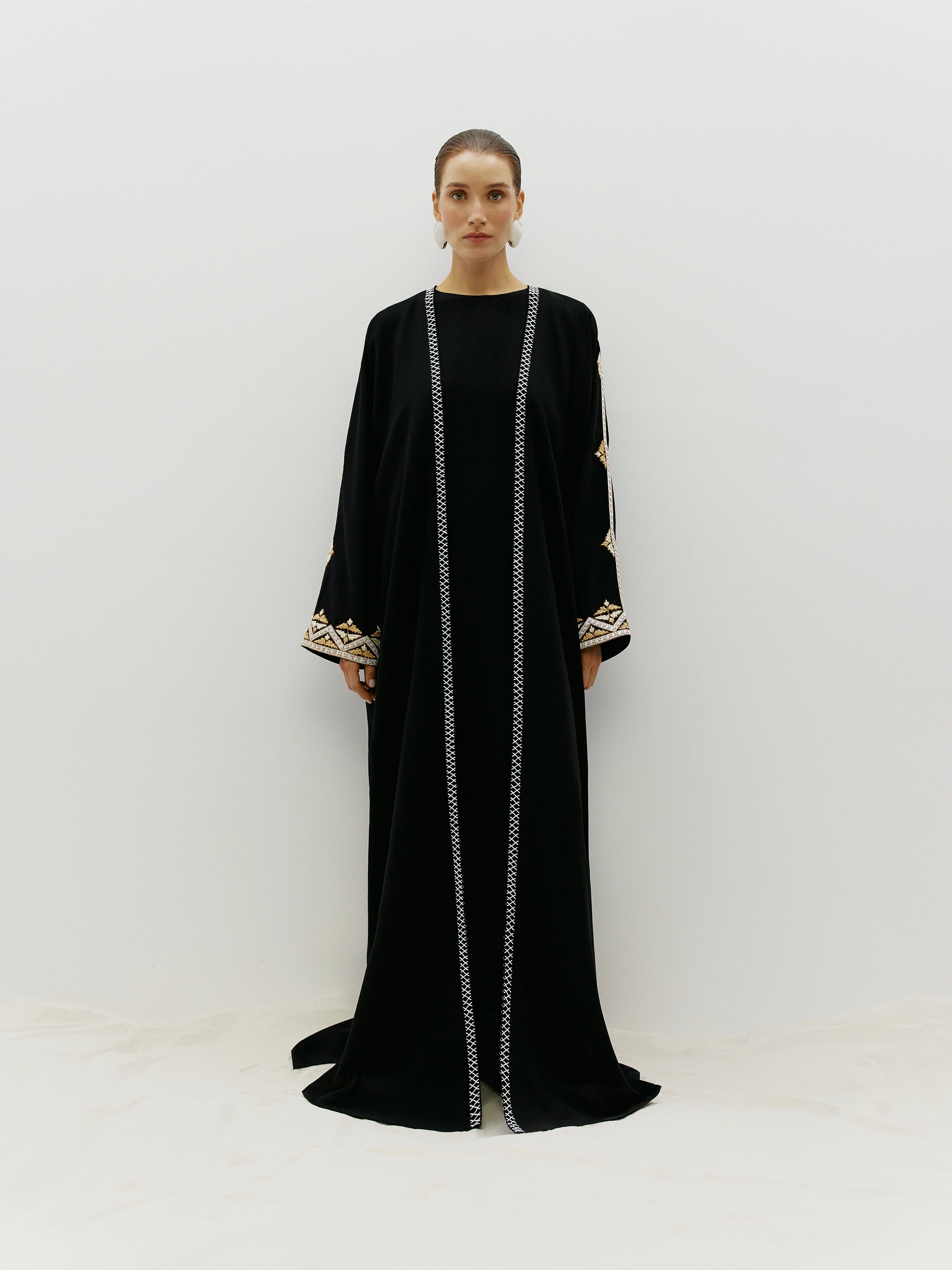 Black Crepe with Ethnic Arm Embroidery