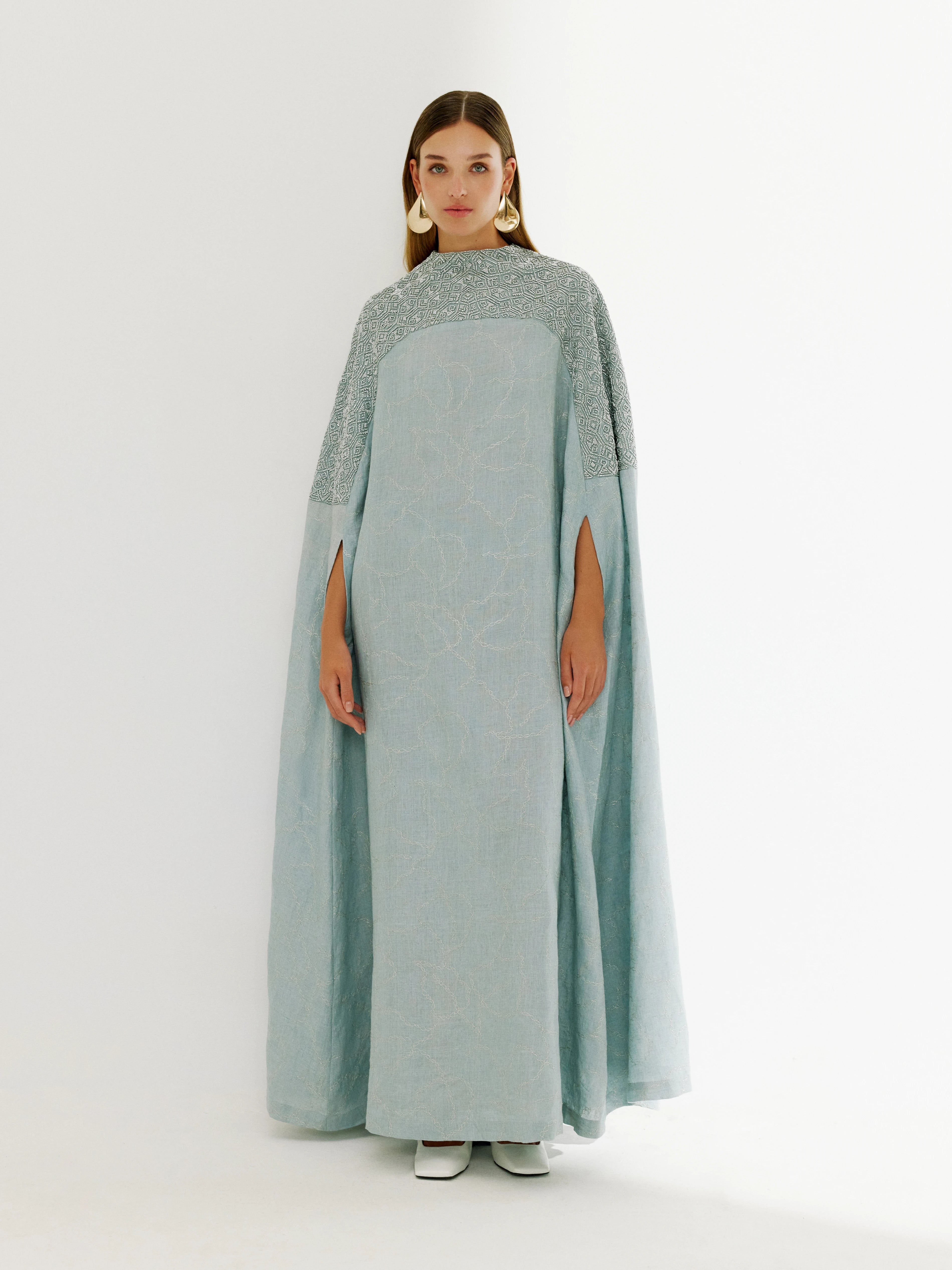Cape Kaftan with Silver Embroidery (Blue)