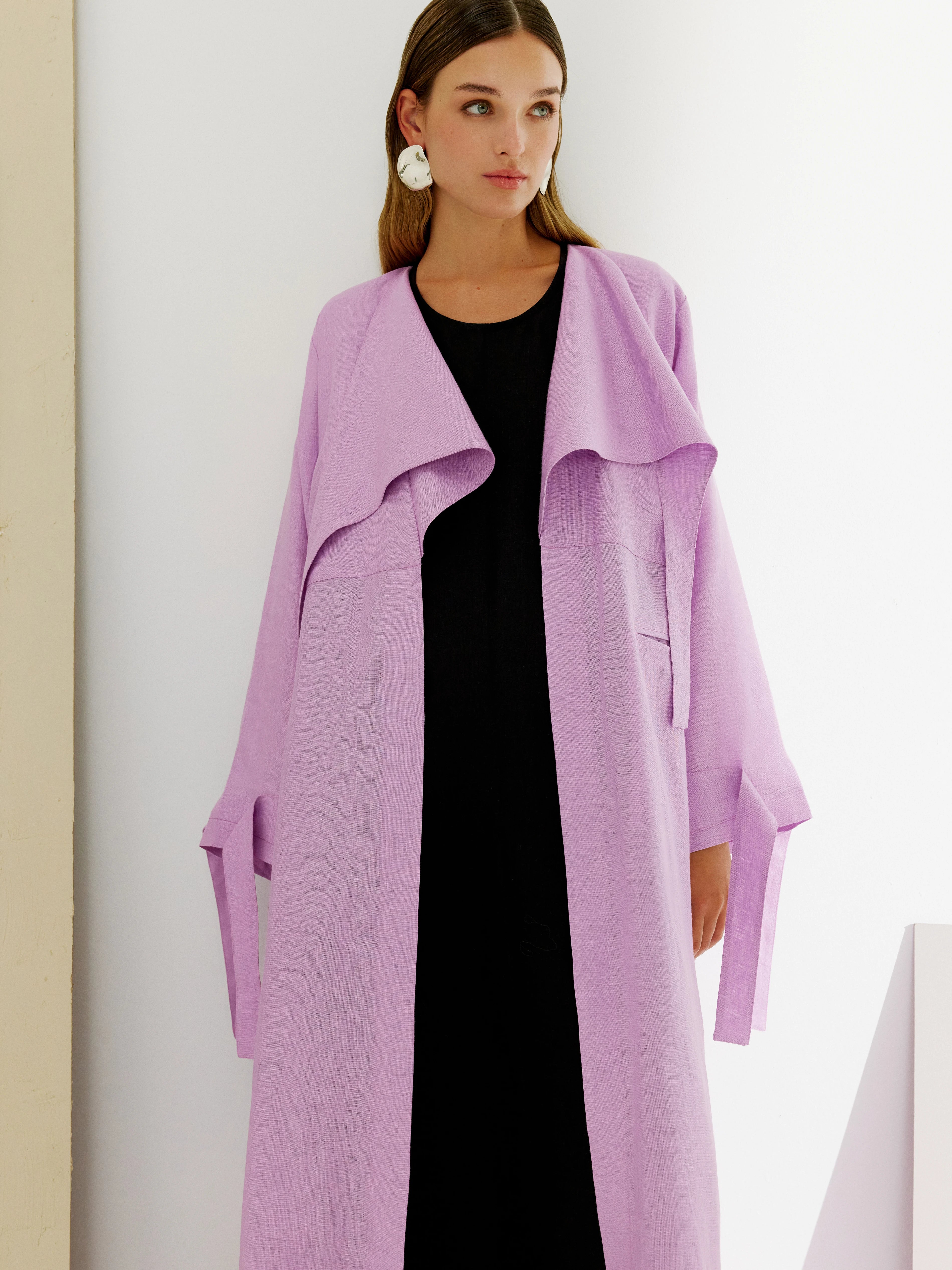 Linen Coat with Side Sleeve Knots (Barbie Pink)