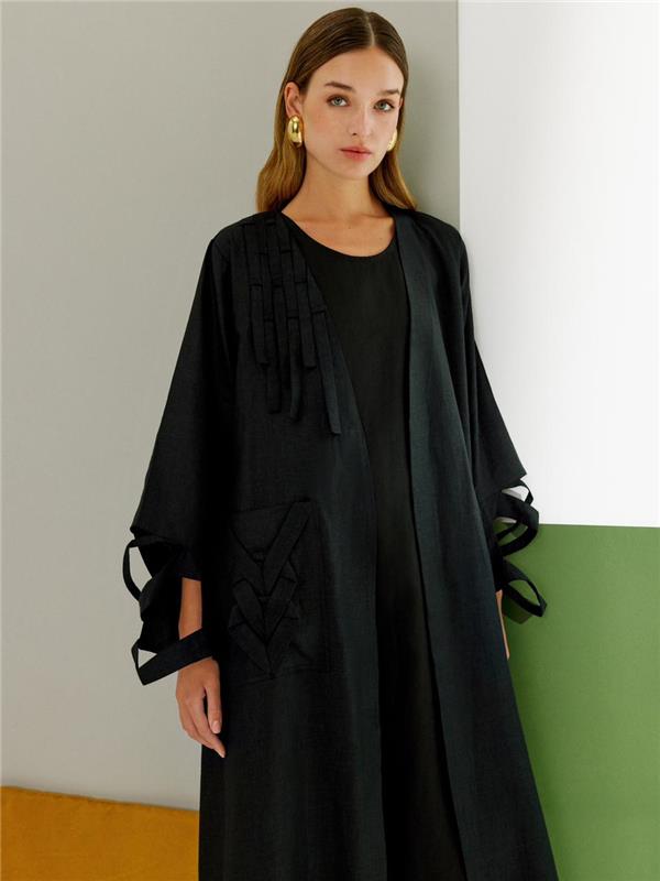 Interwoven Linen Abaya (Black)