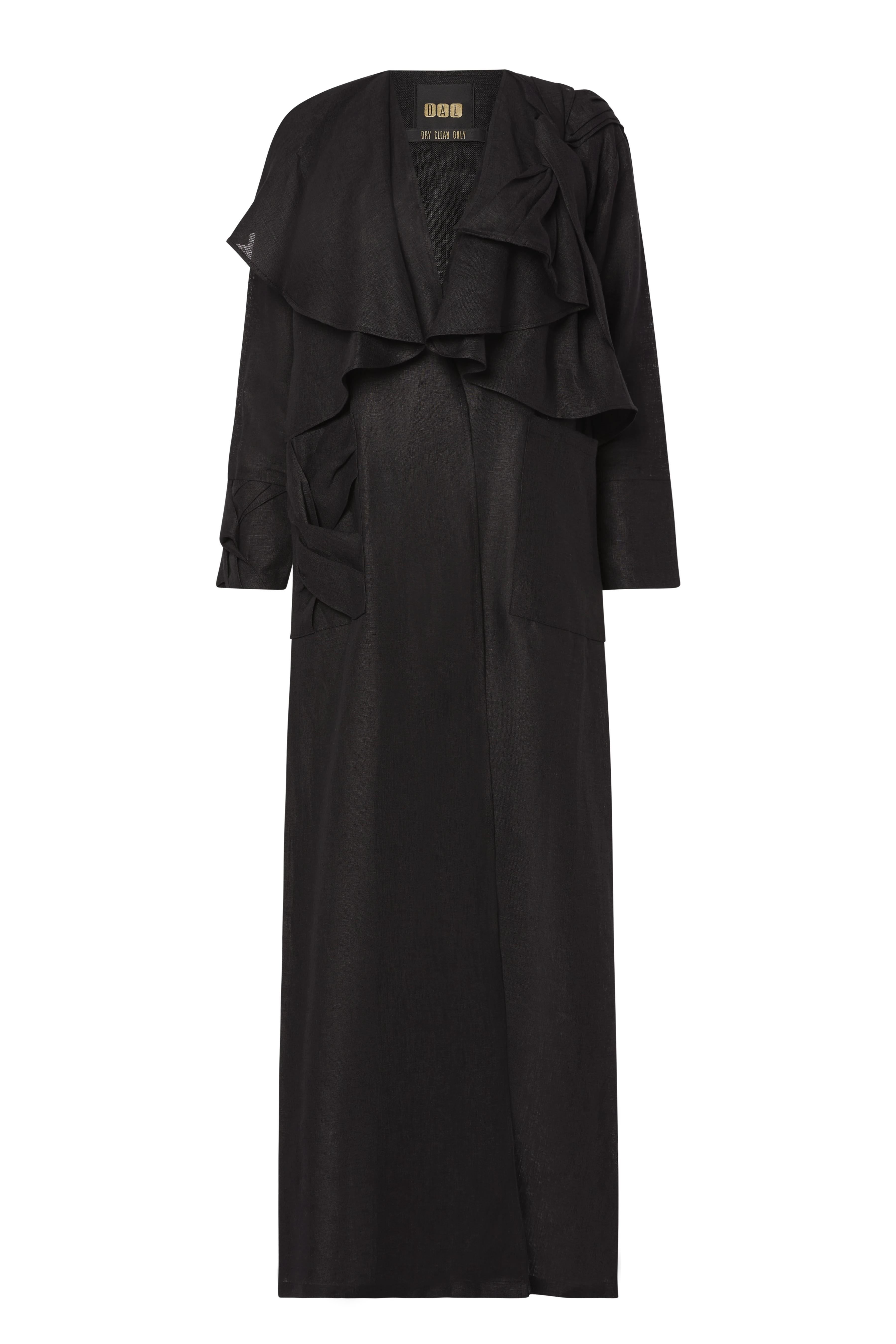 Linen Ruffle Side Knot Abaya (Black)