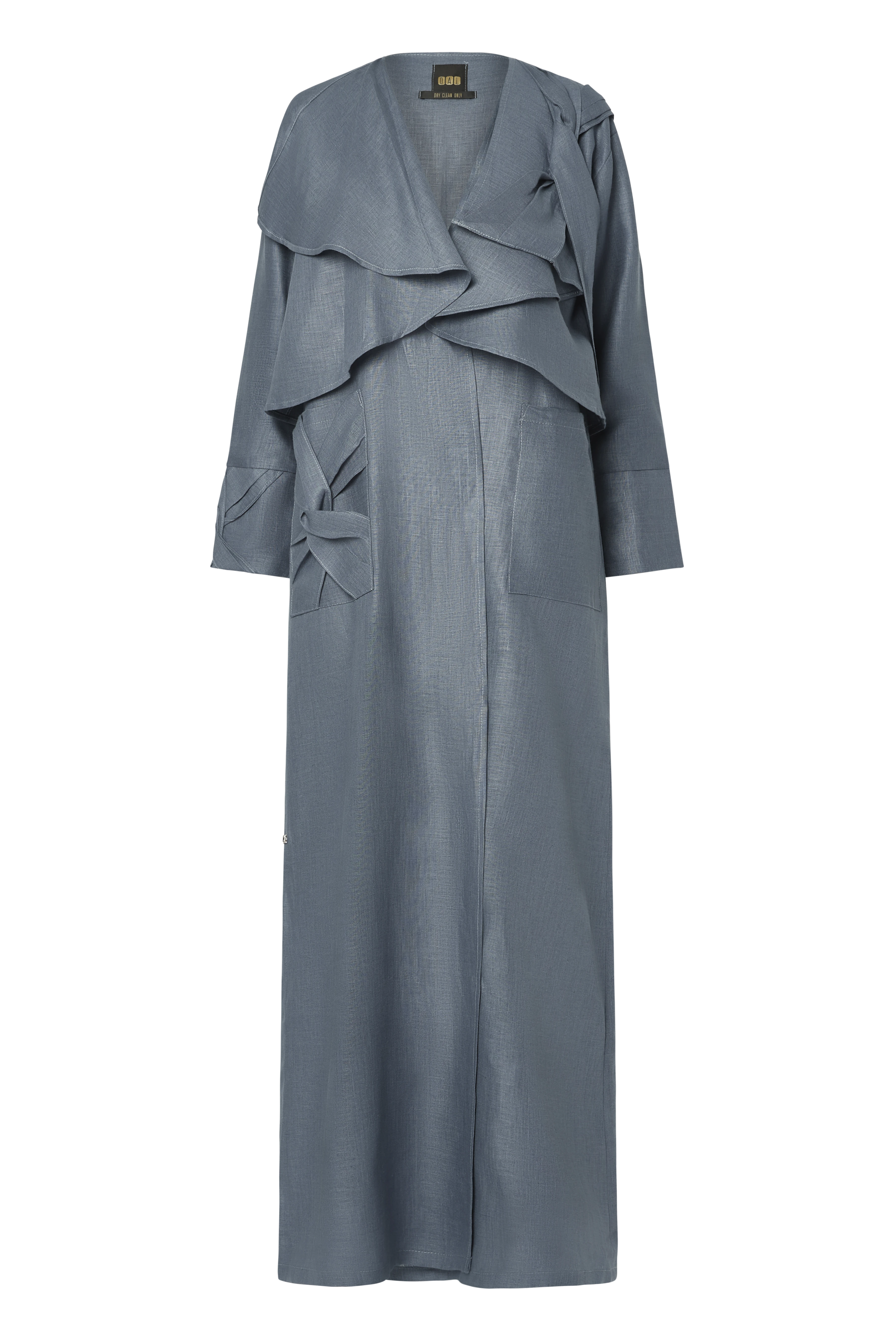 Linen Ruffles Side Knot Abaya (Steel Blue)
