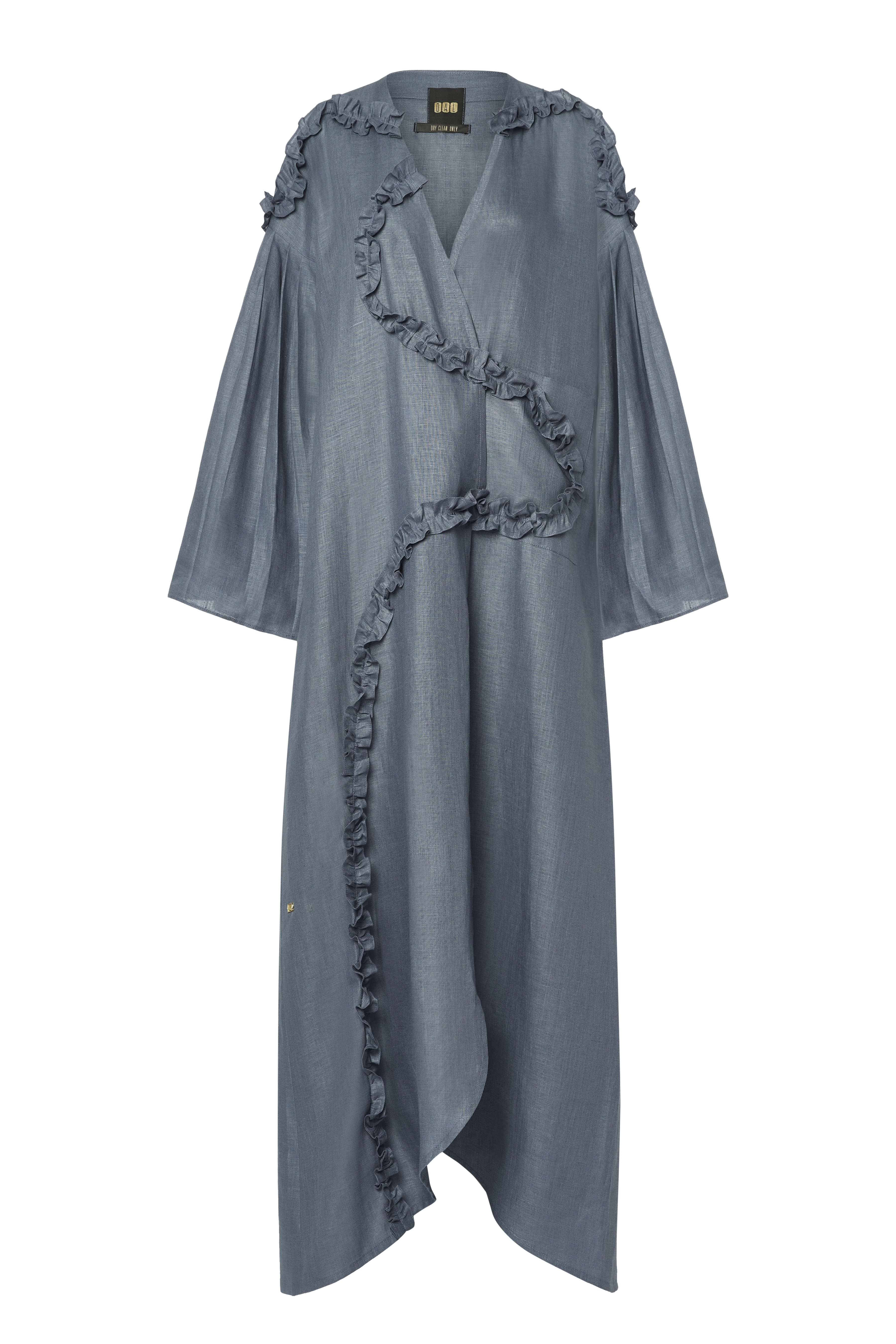 Pleated Sleeves Ruffled Abaya (Steel blue)