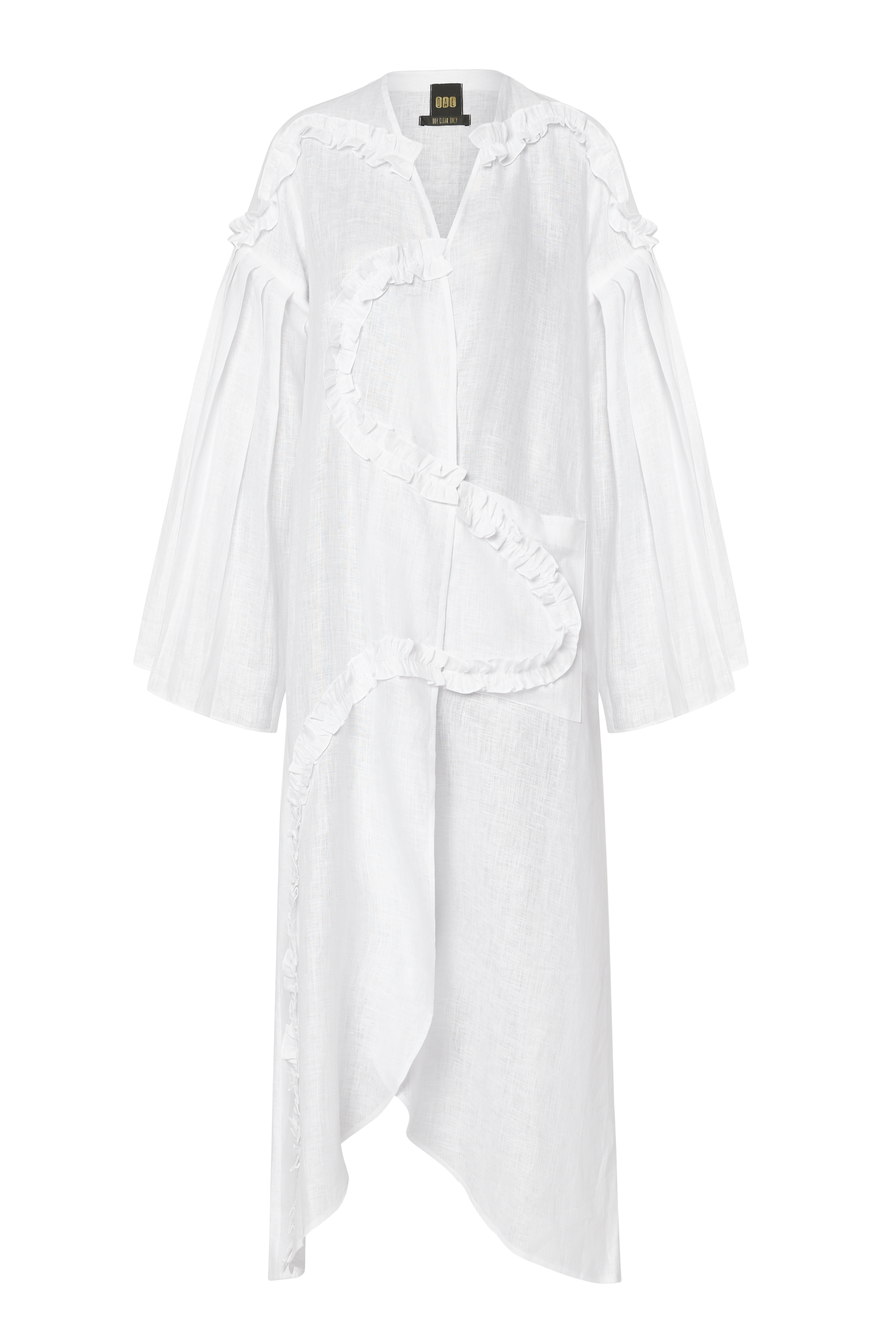 Pleated Sleeves Ruffled Abaya (White)