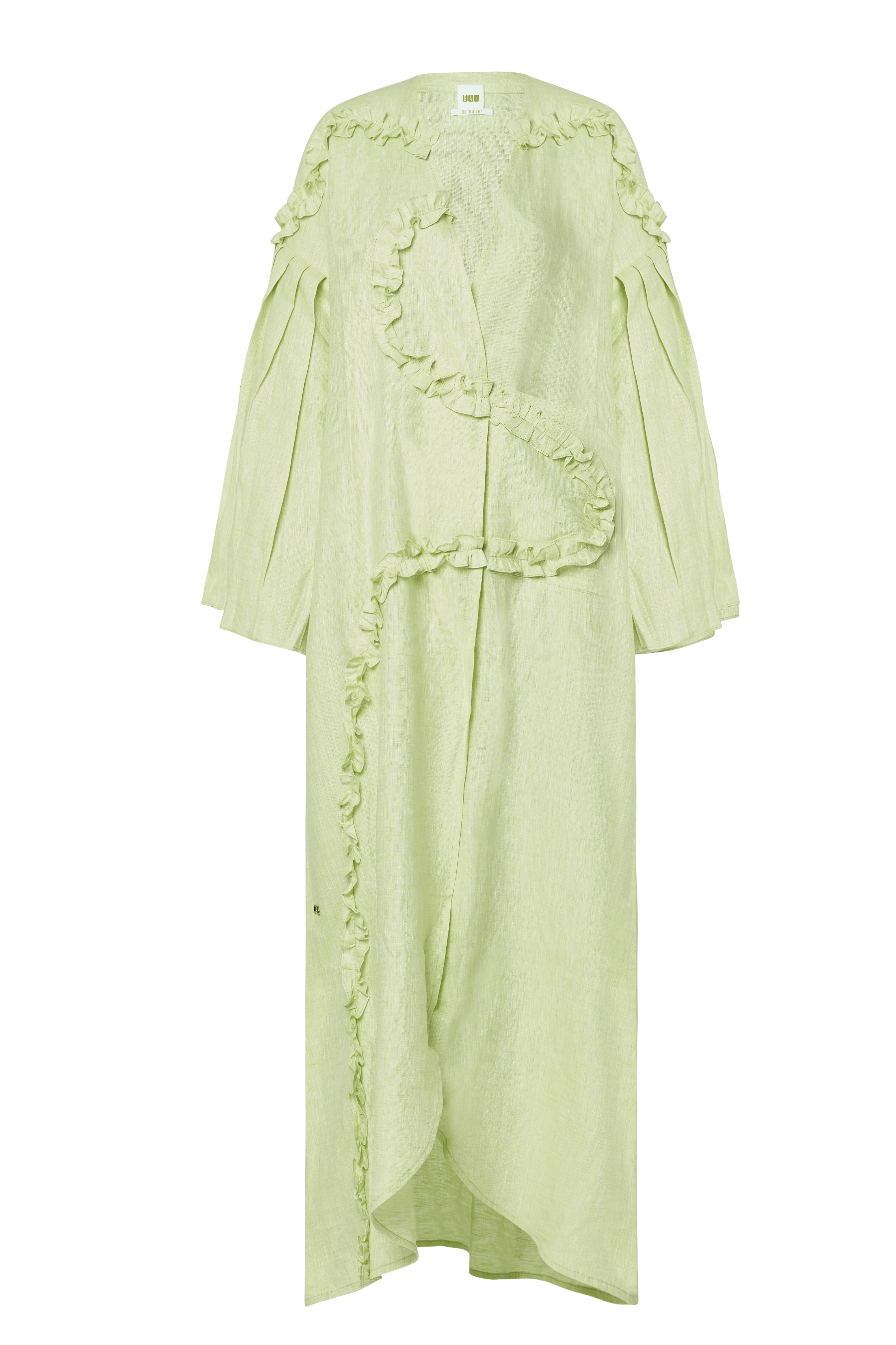 Pleated Sleeves Ruffled Abaya (Apple Green)