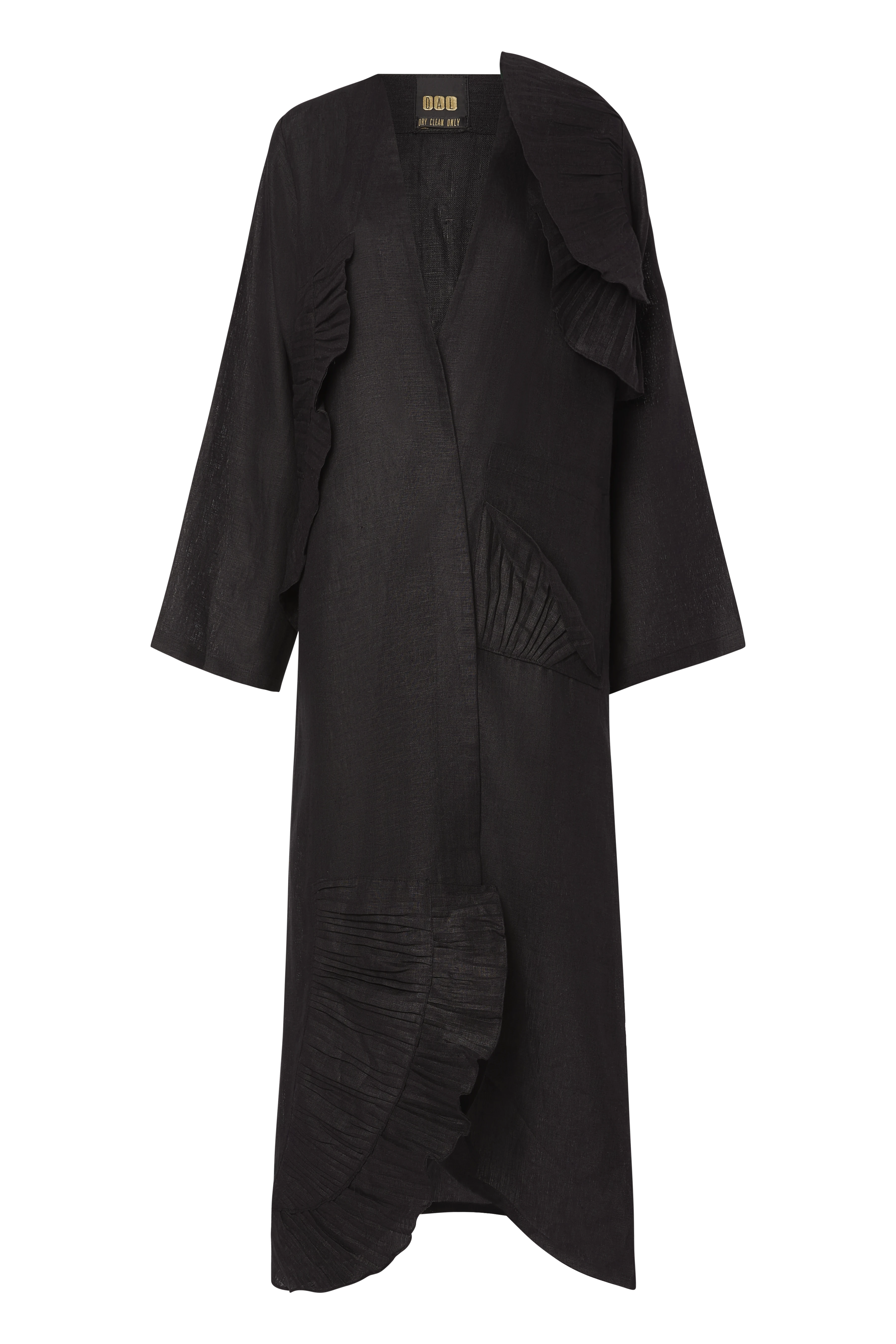 Round Cut Fan Linen Abaya (Black)