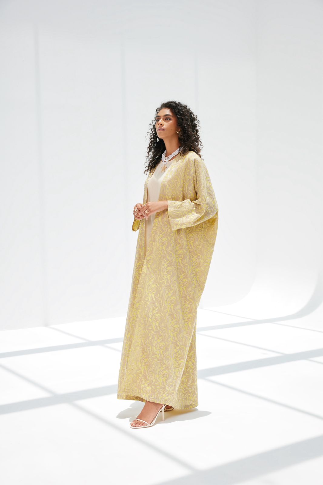Yellow Cotton Silk Abaya