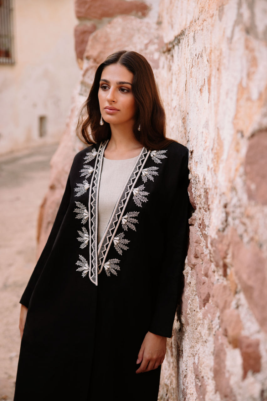 Palm Half Border Linen Abaya