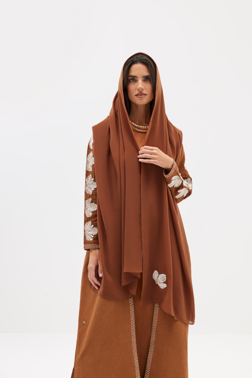 Burnt Brown Abaya with Floral Embroidery