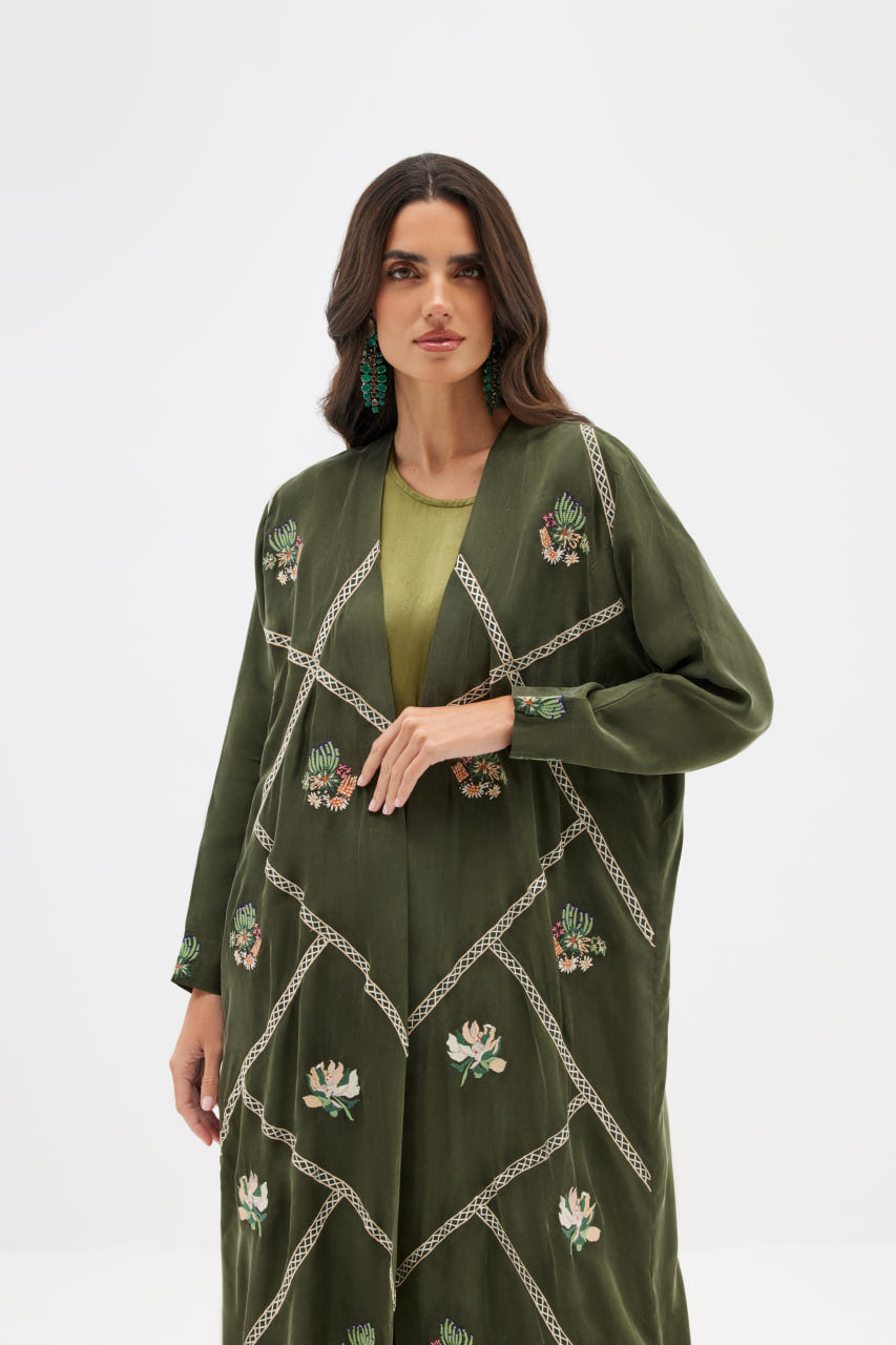 Olive Edge of Lace Garden Embroidered Abaya