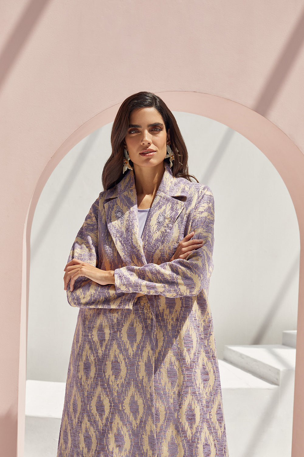 Lavender Aztec Embroidered Coat Abaya