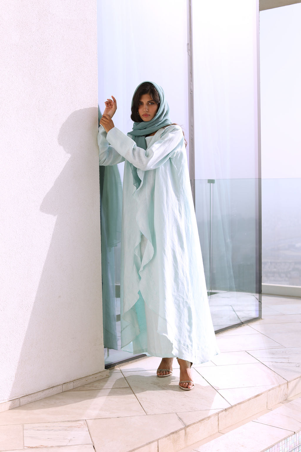 Turquoise Linen Cardigan Set
