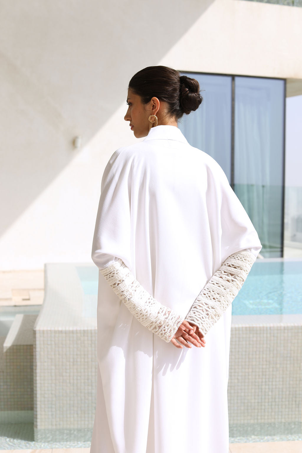 Off White Crepe with Sleeve Embroidery Abaya