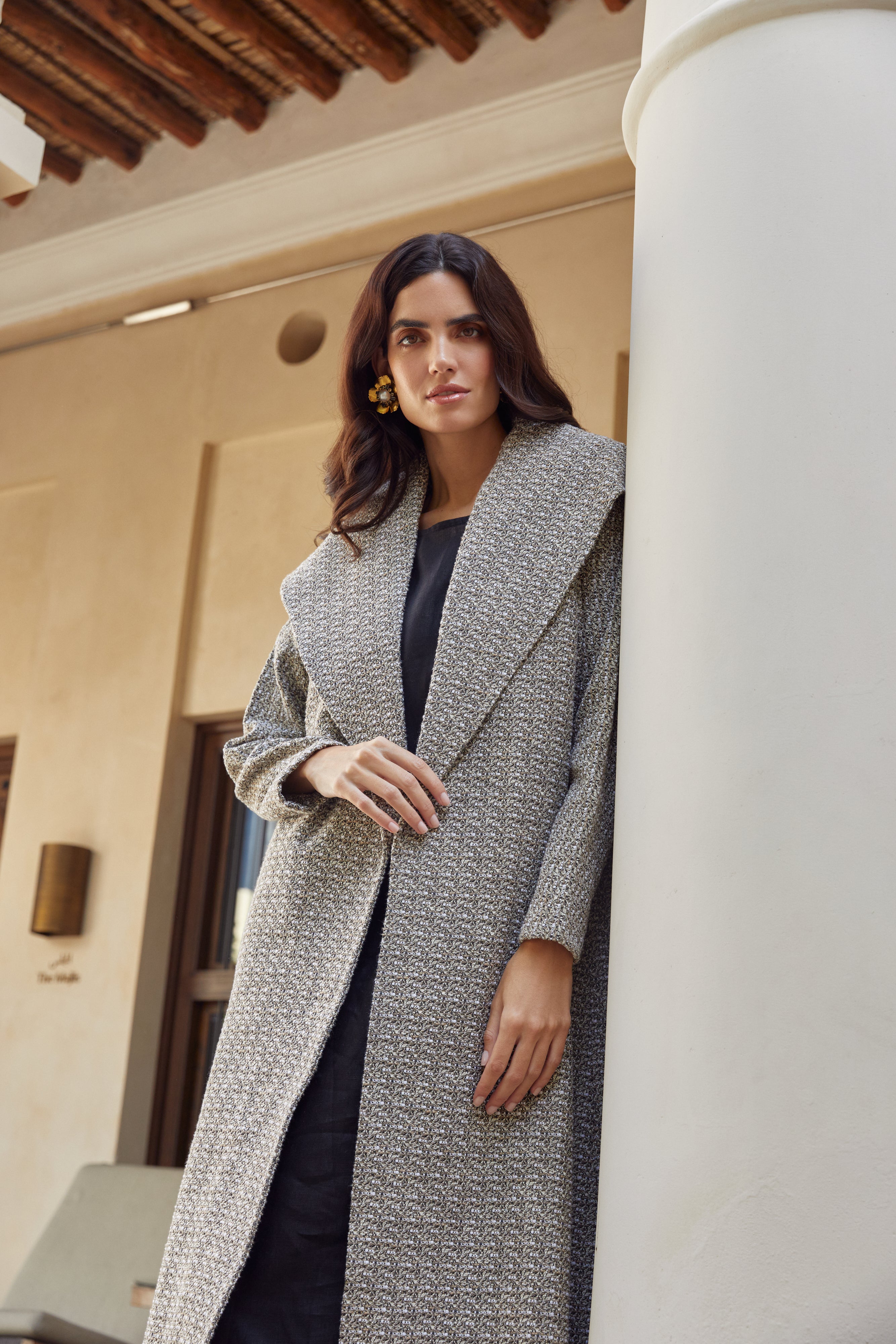 Matte Gold Tweed Coat Abaya