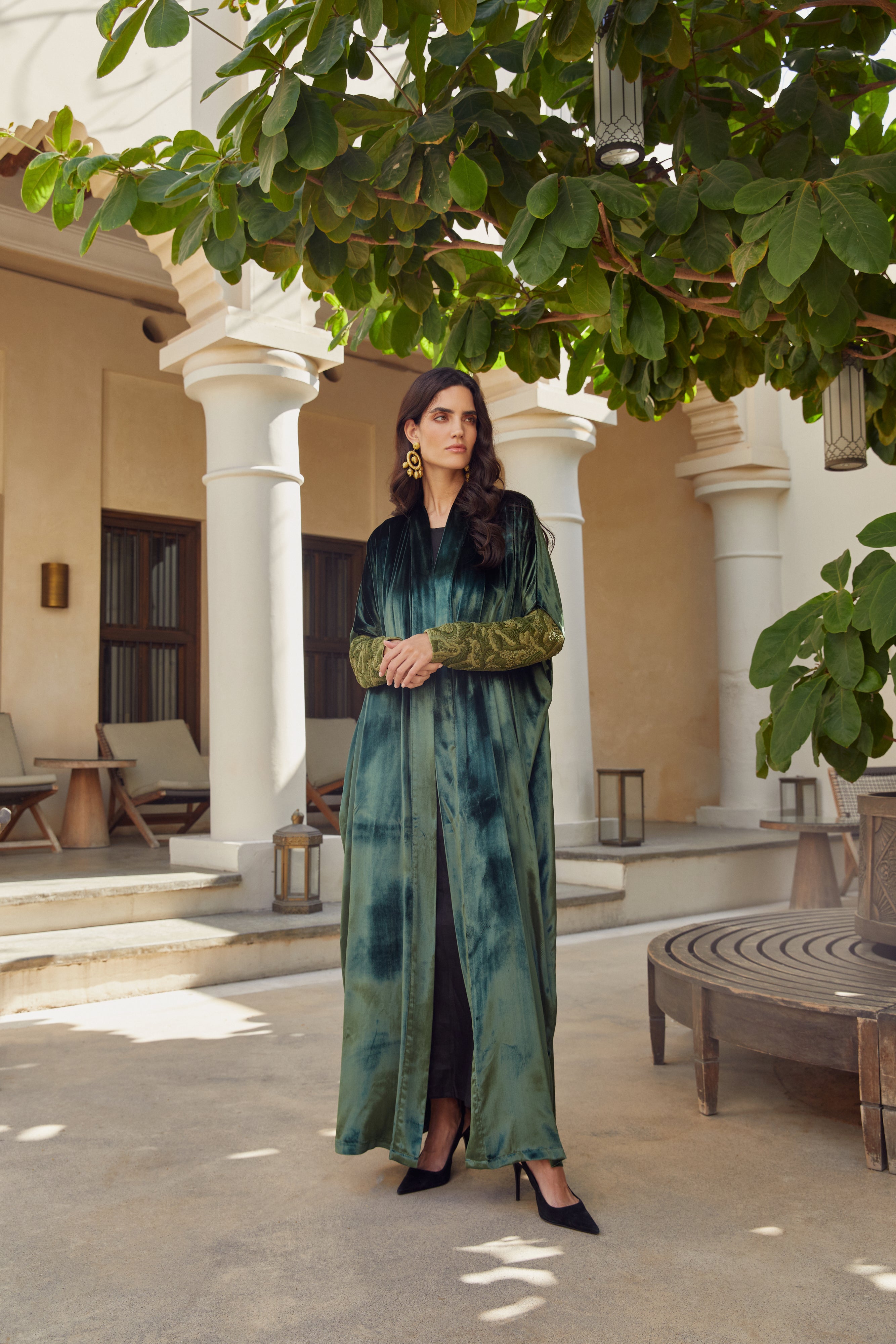 Green Velvet with Threadwork Olive Sleeves