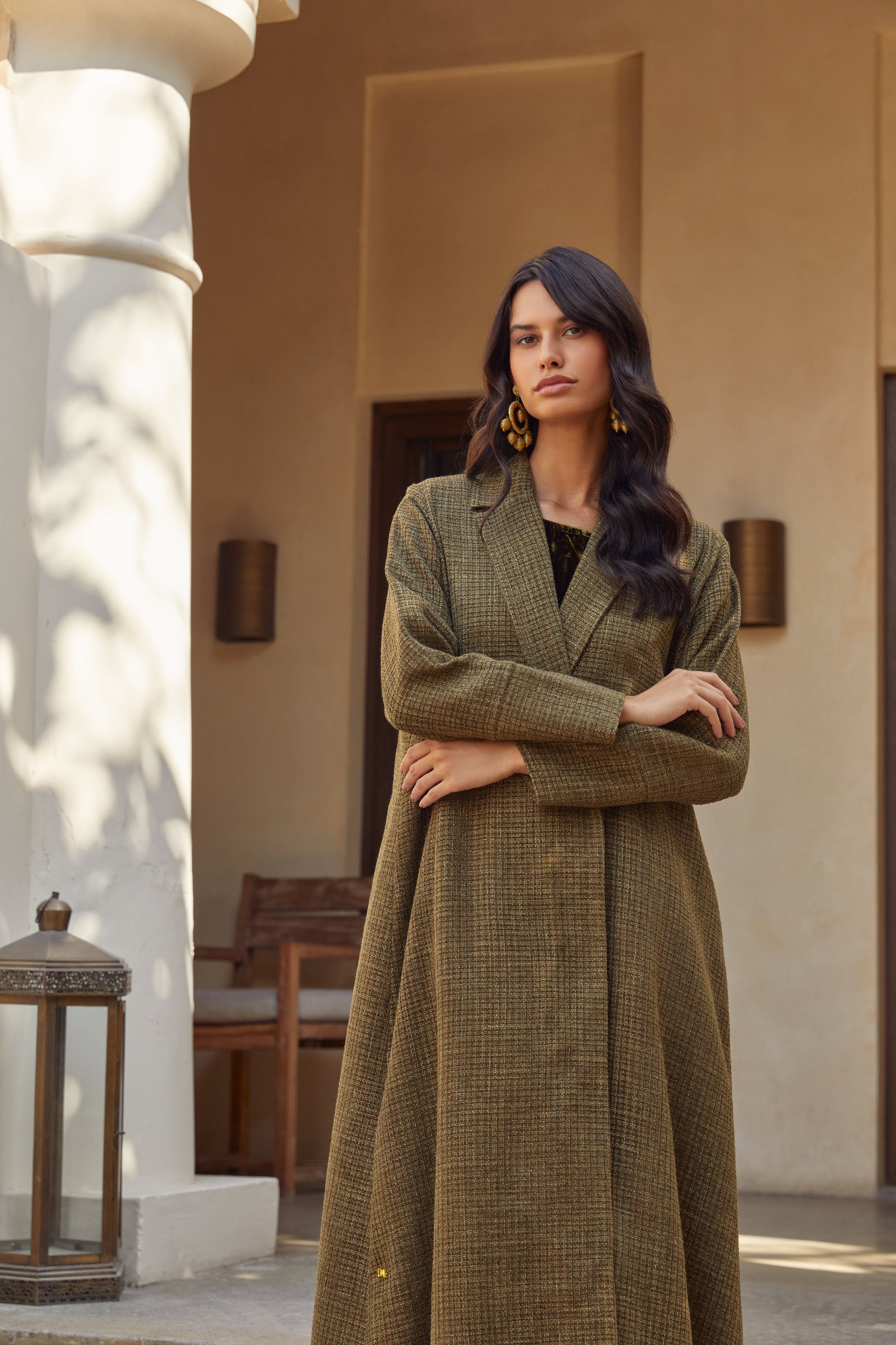 Olive Tweed Coat Abaya