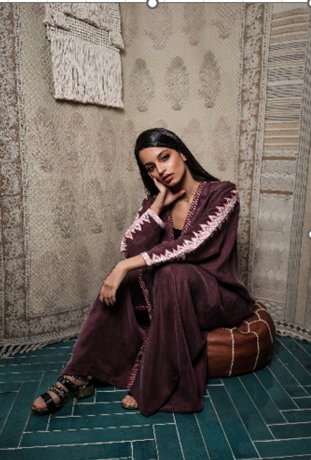 Burgundy Washed Silk with Hand Embroidery Abaya