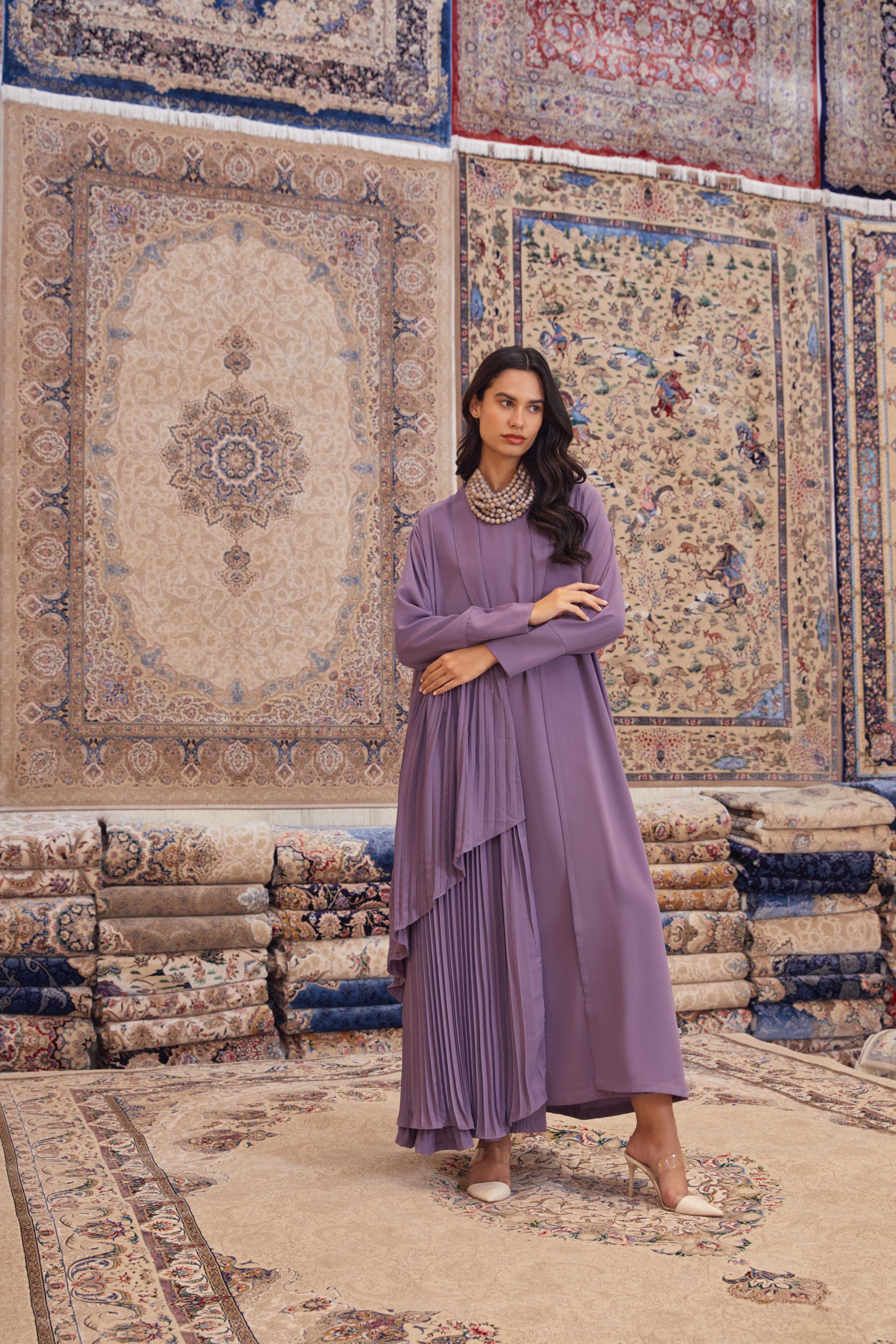 Purple Crepe Abaya with Layered Pleats