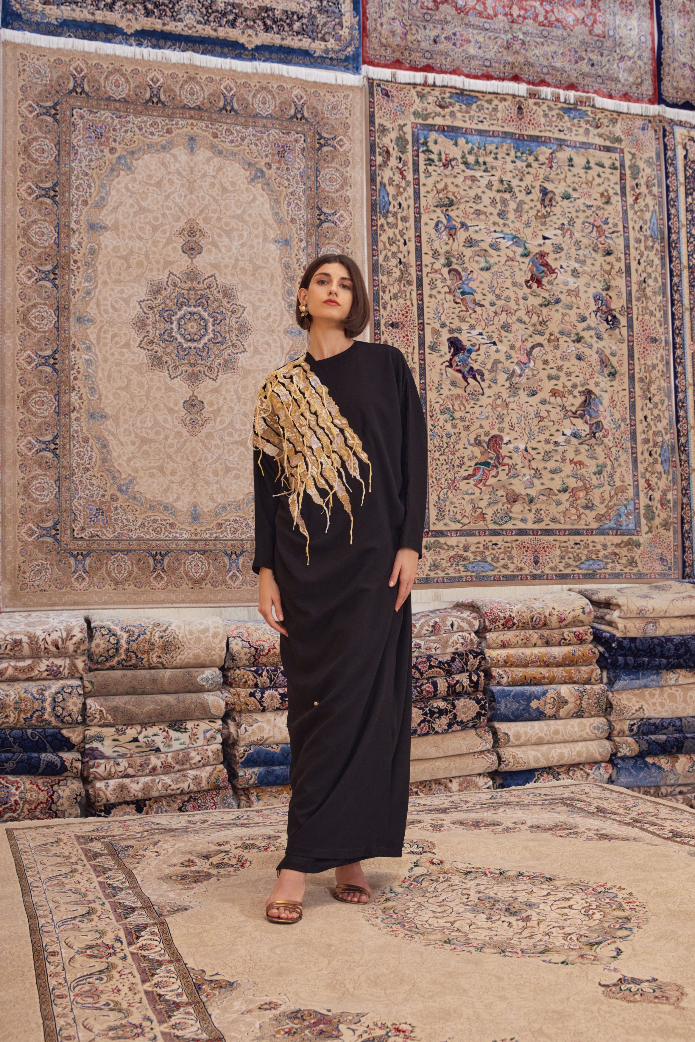Black Crepe Abaya with Hand Embroidered Panel