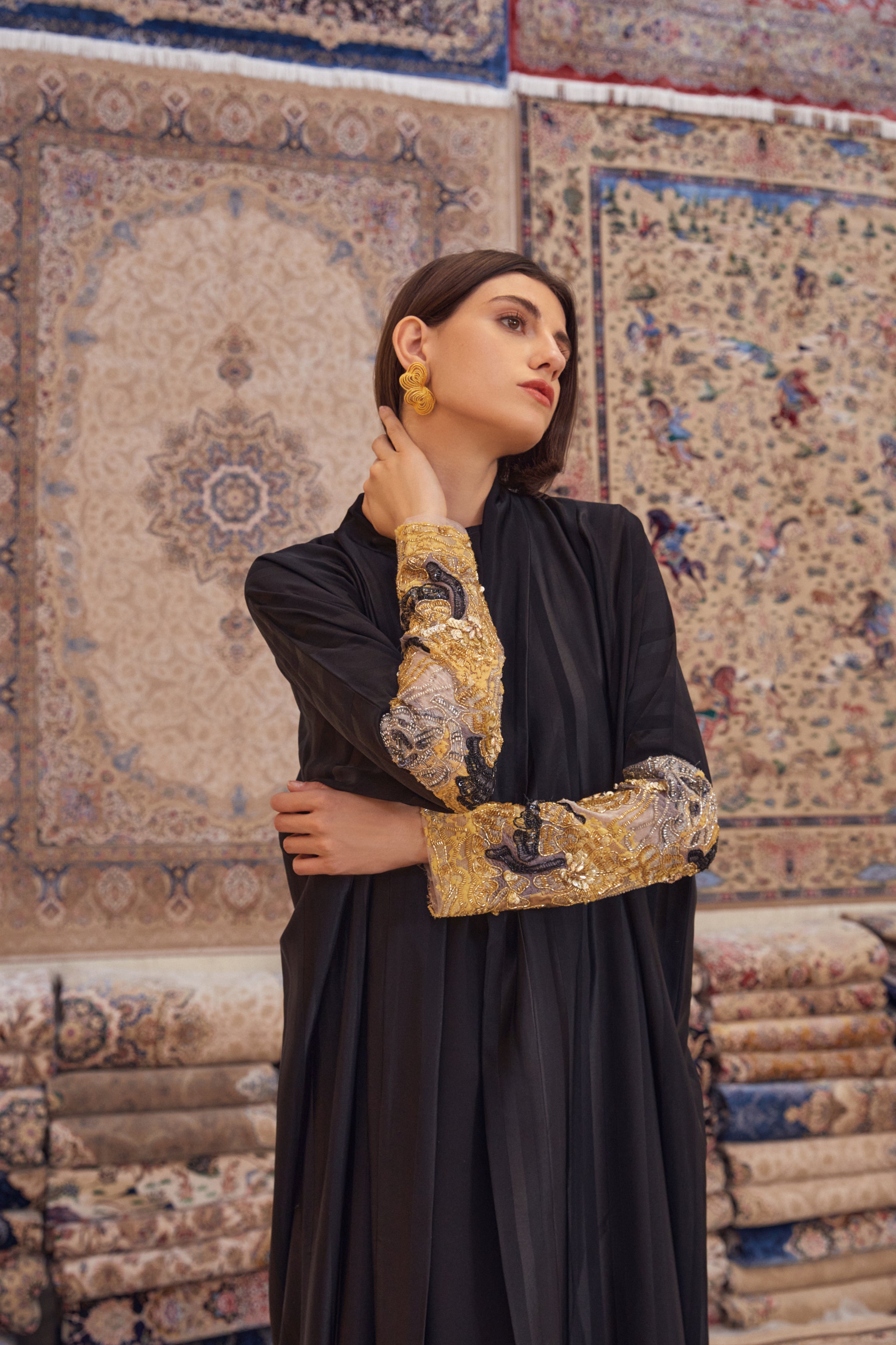 Black Crepe Abaya with Embroidered Sleeves