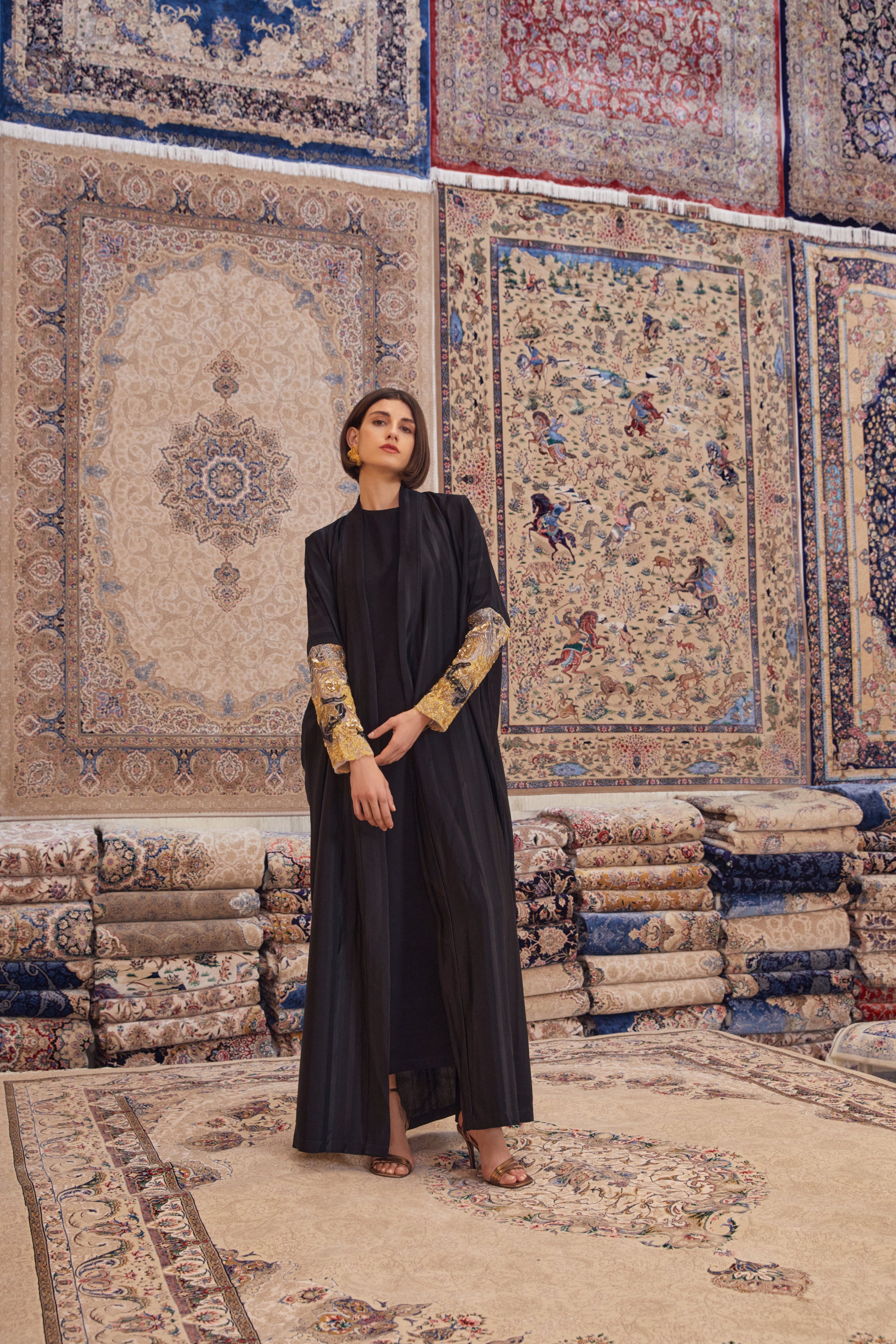 Black Crepe Abaya with Embroidered Side Panel