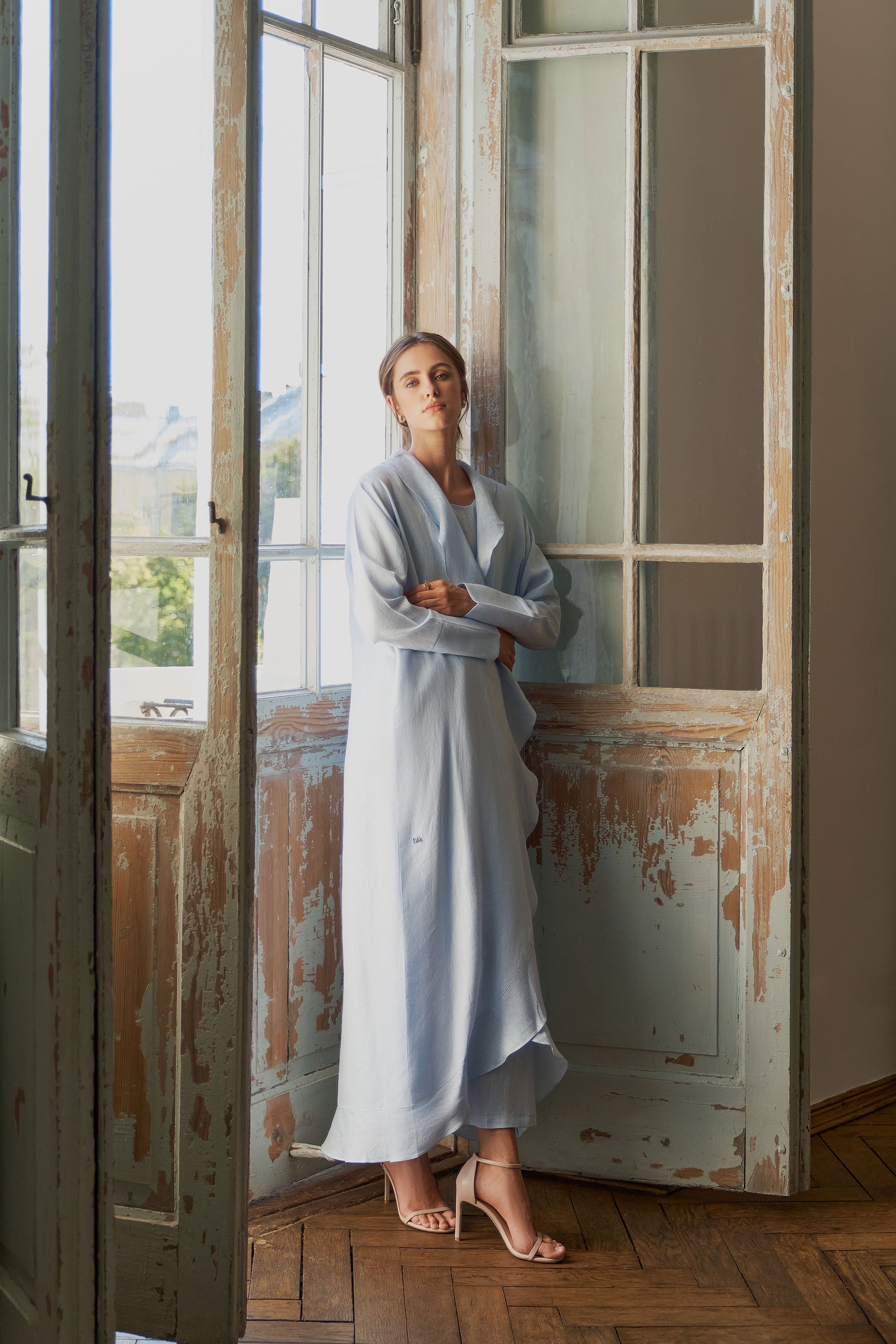 Baby Blue Linen Cardigan Set