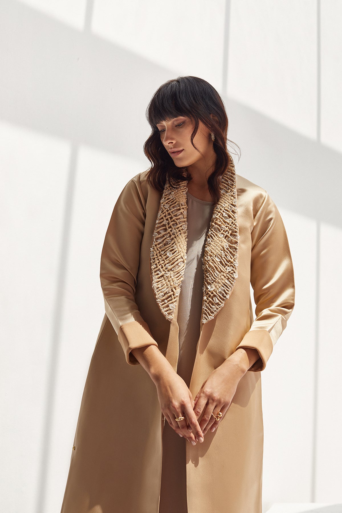 Italian Silk Coat with Collar Embroidery