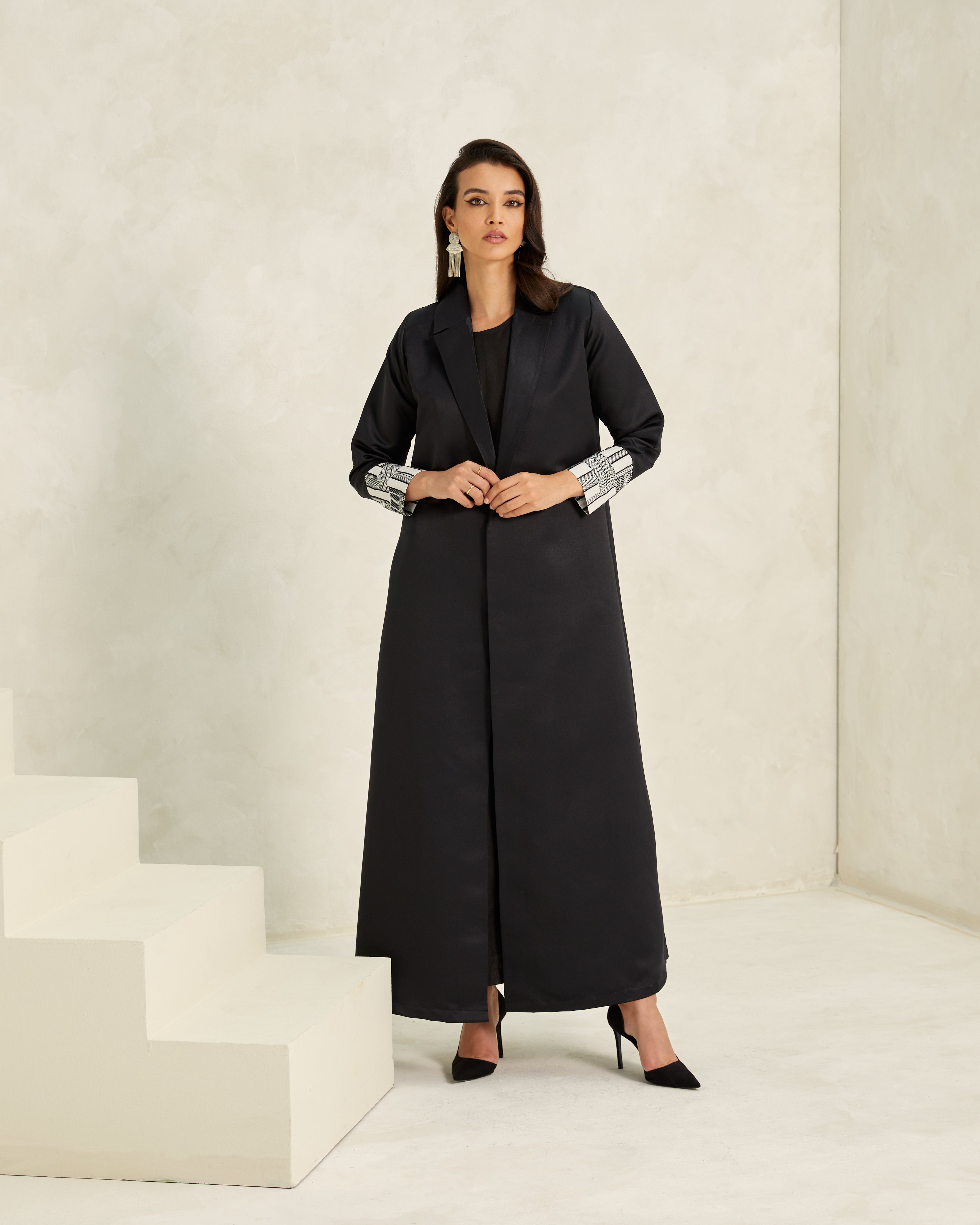 Silk Satin Taffeta Coat with Geometric Back Panel