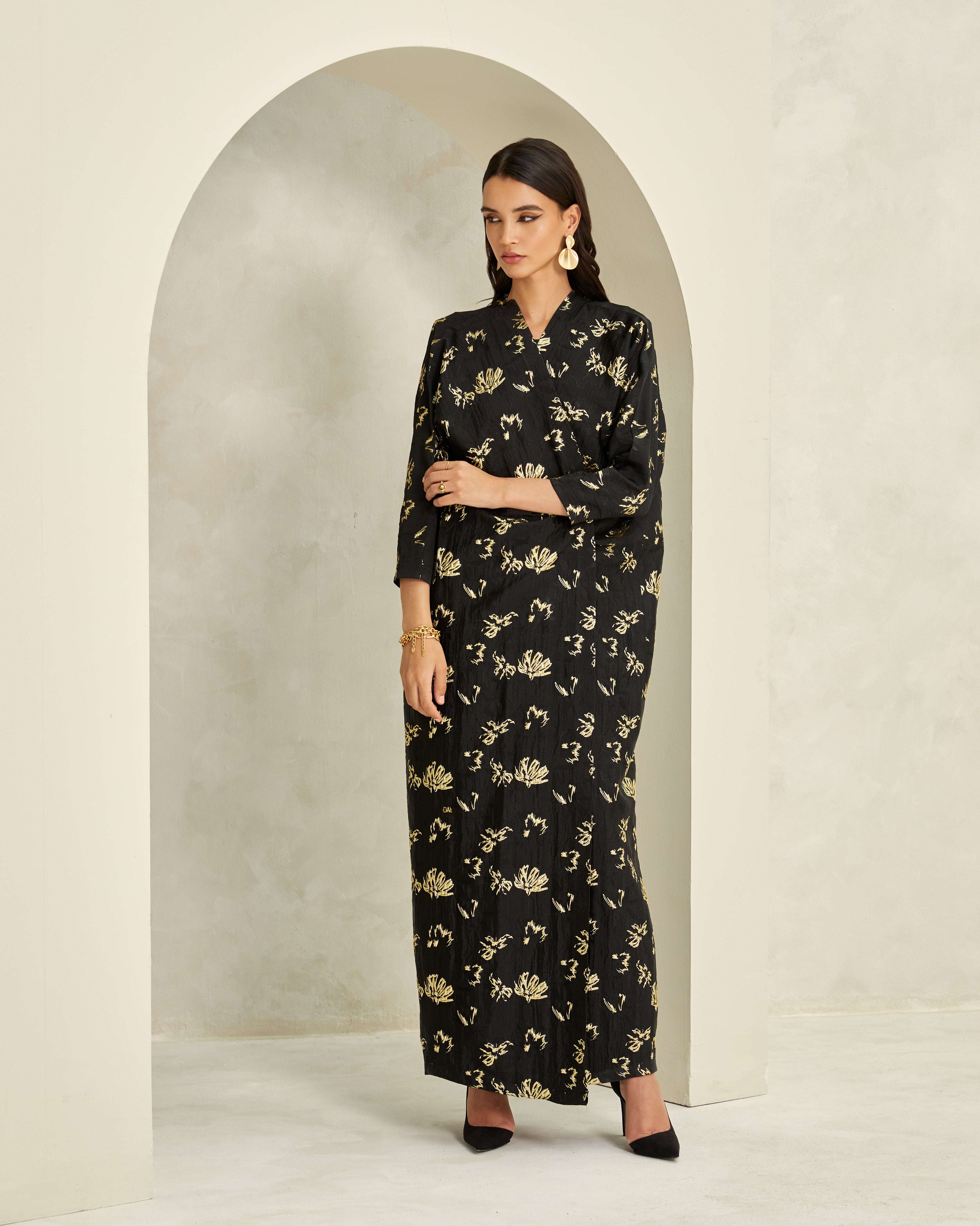 Black Gold Light Brocade Abaya