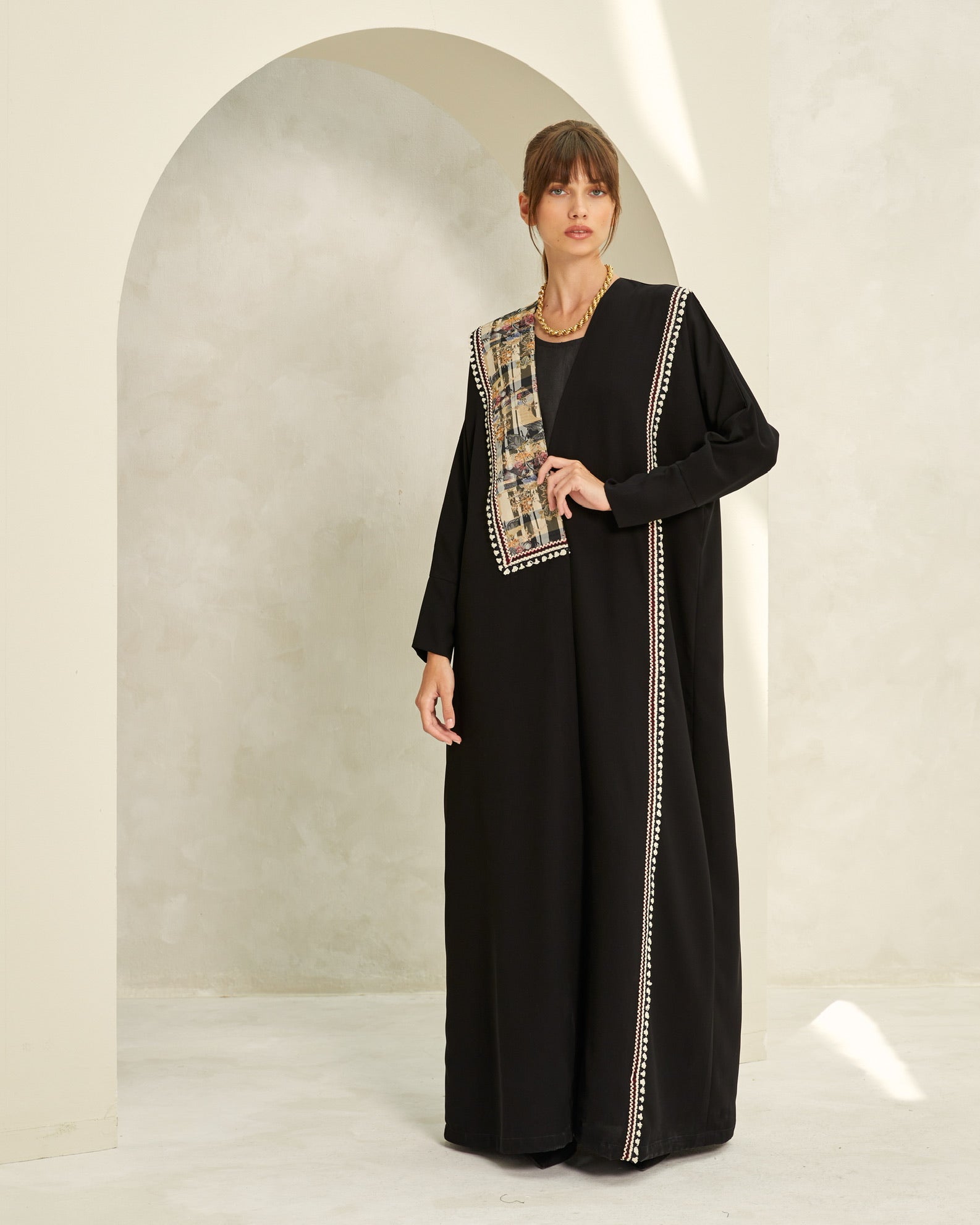 Black Crepe with Side Crochet Detail Abaya